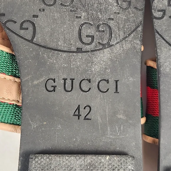 GUCCI Women's Sandal 11.5 EU 42 Red Green Thong Leather Luxury - Picture 5 of 11